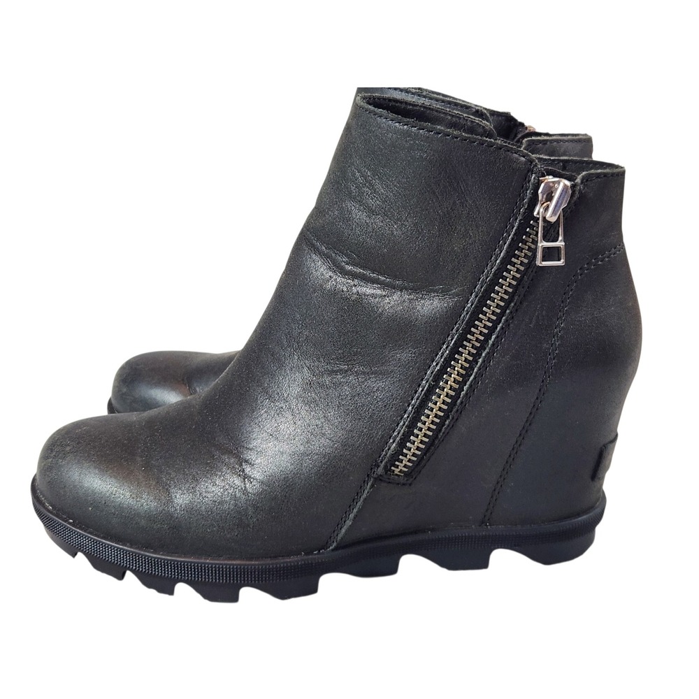 Sorel Joan of Arctic Wedge II Zip Womens 6.5 Black Leather Boots NL3364-010